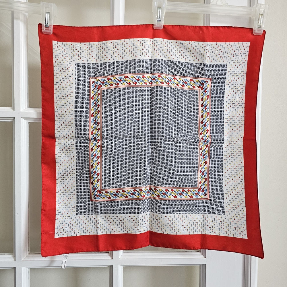 Baar & Beards Silky Scarf Geometric Pattern Made in Italy Red White Blue